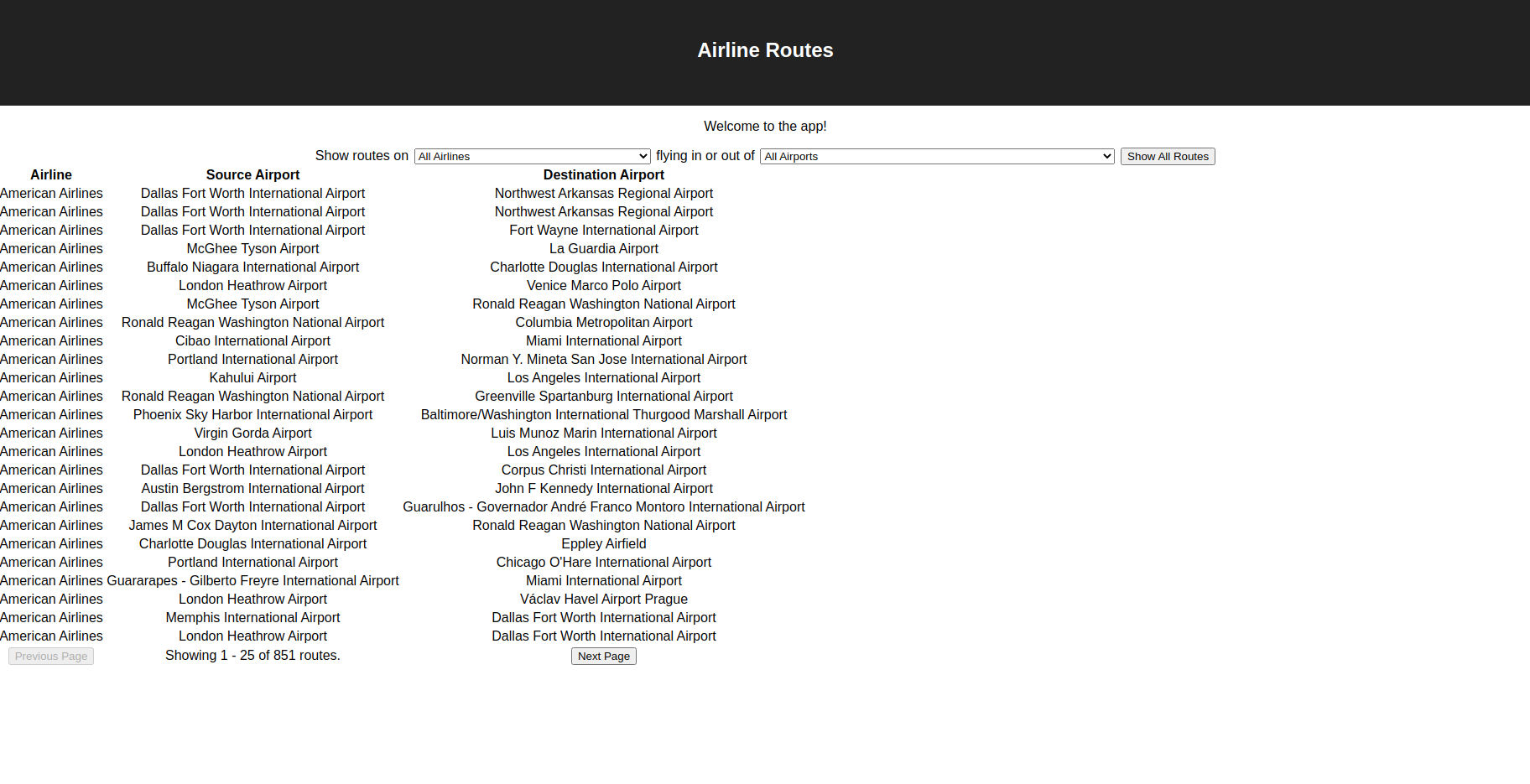 airline routes app